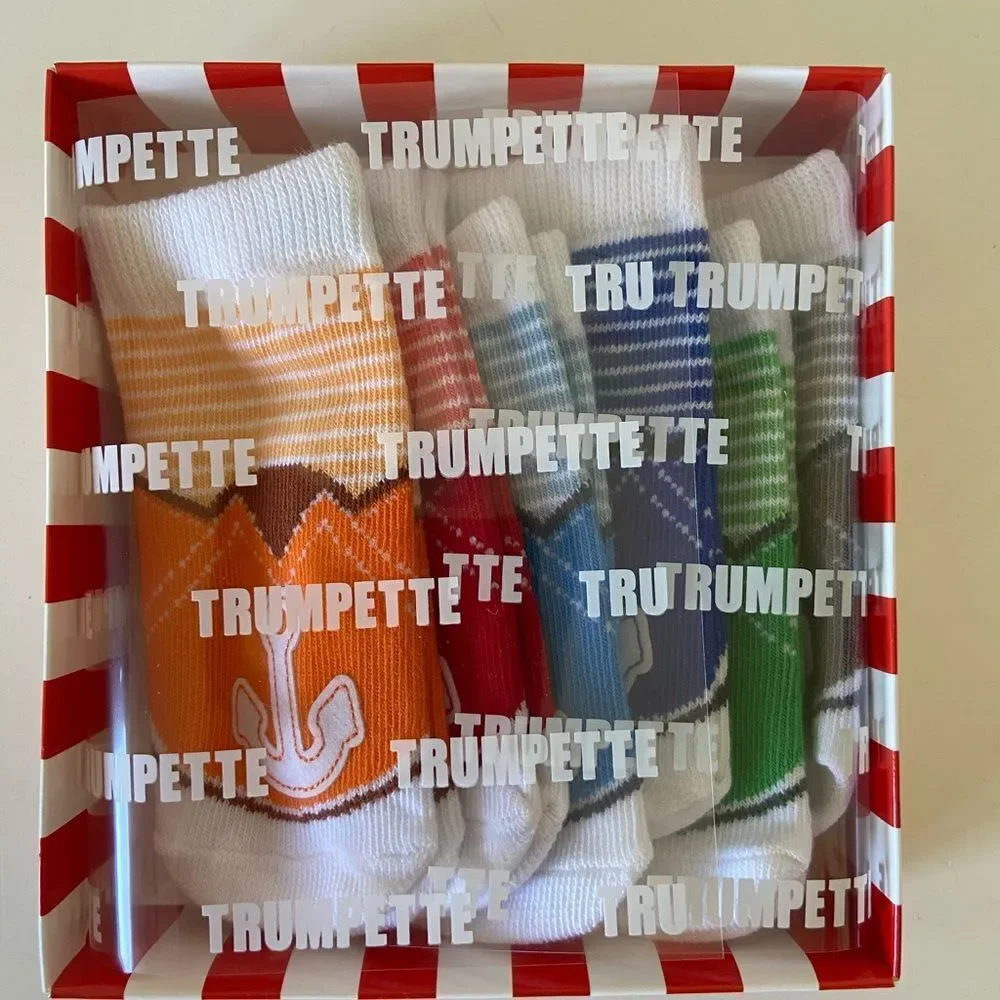 Trumpette Dylan's Socks Set of 6 Pairs Nautical Anchor Size 0-12 Months NEW